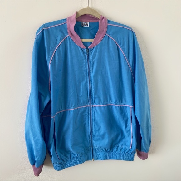 Vintage 80s laguna track jacket blue lavender adult large unisex windbreaker XL - Picture 3 of 6